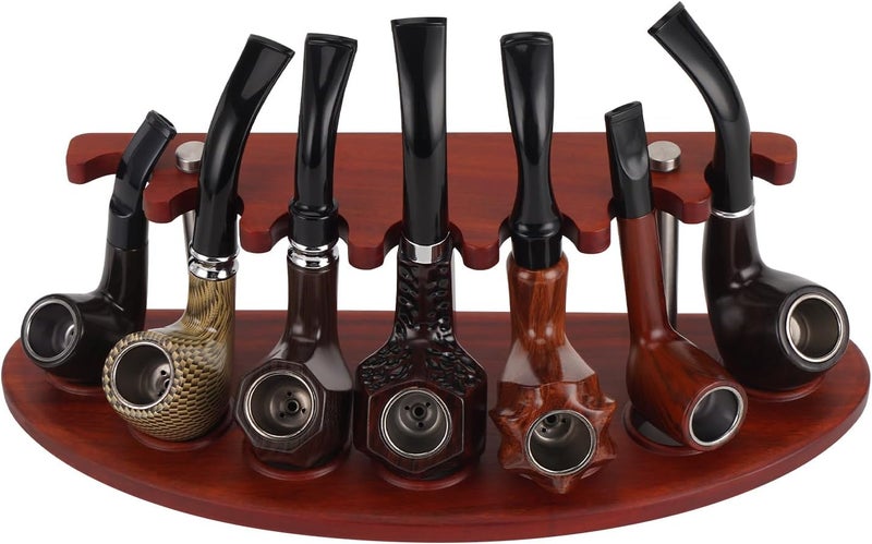 Prometis Natural Solid Rosewood Pipe Stand Holder for 7 Pipes - Artisan Handcrafted Tobacco Pipe Luxury Organizer| Natural Wood Grain Display & Collector's Storage Rack(Tobacco Pipe Not Included)﻿ - Image 1